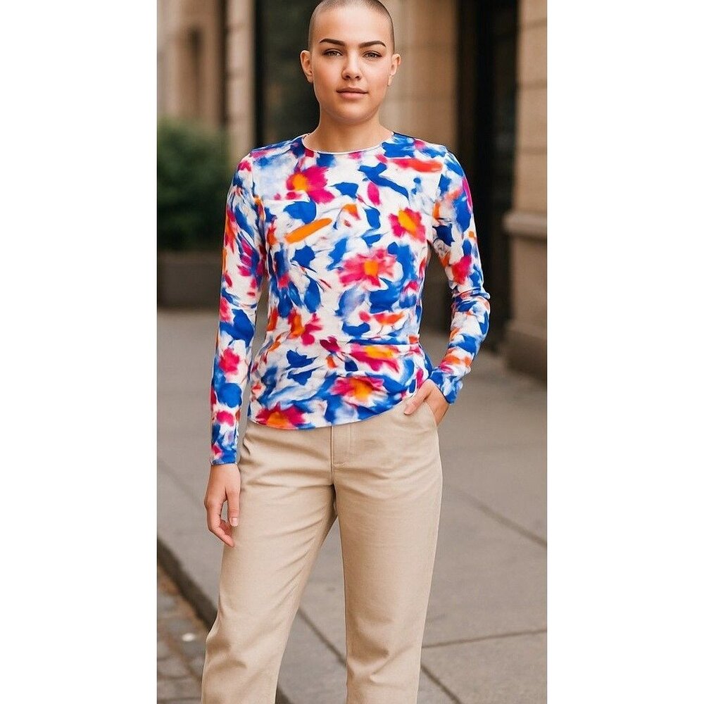 Grand Slam Womens Medium Floral Long-Sleeve Performance Top Vibrant Colors